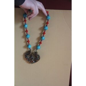 boho vintage antique india necklace heart large tribal ethnic statement pendant